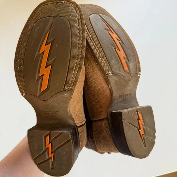 OLD WEST- Kids-Distressed-Vamp-Cowboy Boots-Brown-Red-Size 3 - Picture 7 of 14